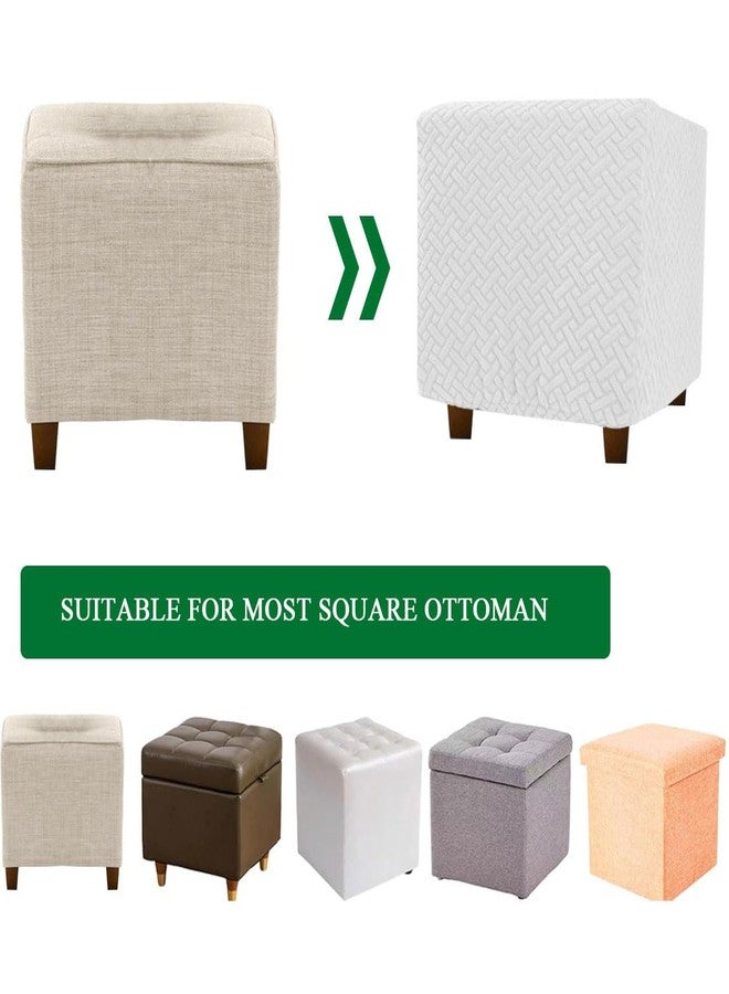 Lussenwert Ottoman Cover Square Stretch Knitted Jacquard Square Ottoman Cover Square Storage Ottoman Cover Thick Ottoman Slipcover Foot Stool Cover with Elastic Bottom Small White - Image 5
